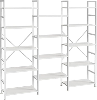 SUPERJARE Triple Bookshelf, Bookcase with 14 Open Display Shelves, Wide Book Shelf Book Case for Home & Office, 5 Tier, White