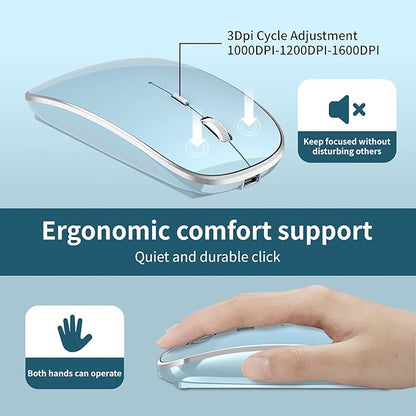 Halpilt Wireless Mouse Chargeable Portable Silent USB and Type-C Dual Mode Wireless Mouse 3 Adjustable DPI for Laptop, Mac, Mac, Android, PC (Q23S Blue)