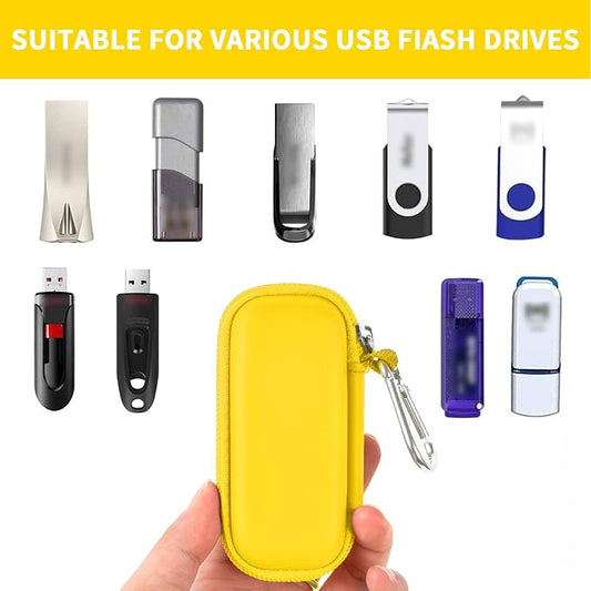 USB Flash Drive Case, SD Card Holder Compatible with Thumb Drive, Memory Cards, SDXC SDHC Storage Bag, Electronic Accessories Organizer for SanDisk for Samsung for Inland (Yellow)