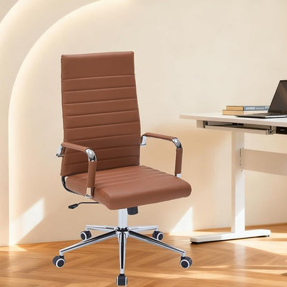 Sidanli Office Desk Chairs with Wheels, Executive Swivel Rolling Faux Leather Conference Chair with Comfortable Lumbar Support for Home Office(High Back, Brown)
