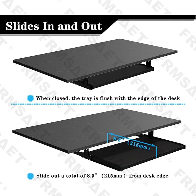 FRMSAET Furniture Accessories Office Product Suits Hardware 20/24/30 inches Keyboard Drawer Tray Wood Holder Under Desk Adjustable Height Platform. (24 inches, Black)