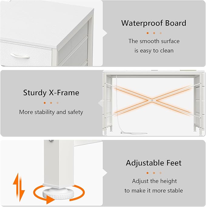 YOMILUVE 60 Inch Computer Desk with 8 Drawers, Home Office Desk with Power Outlets, Work Study Gaming Desk with 8 Fabric Drawers