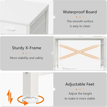 YOMILUVE 60 Inch Computer Desk with 8 Drawers, Home Office Desk with Power Outlets, Work Study Gaming Desk with 8 Fabric Drawers