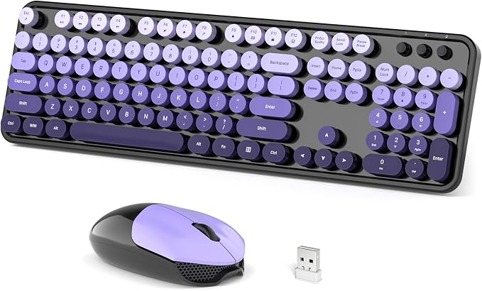 Dilter Wireless Keyboard and Mouse Combo, 104 Keys Full Size Typewriter Keyboards, 2.4G USB Plug and Play for Windows 7 8 10 11, PC, Laptop, Desktop, Black & Purple