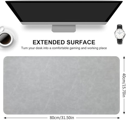 Desk Pad Soft PU Leather Extra Large Mouse Pad Laptop Computer Desk Mat Table Blotter Flat Smooth Waterproof Non-Slip Desktop Protector Writing Pad for Office and Home (Light Grey, 120x43cm)