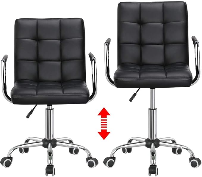 Topeakmart Home Office Chair Height Adjustable Desk Chair Mid Back PU Leather with 360° Swivel Large Seat with Wheels Black