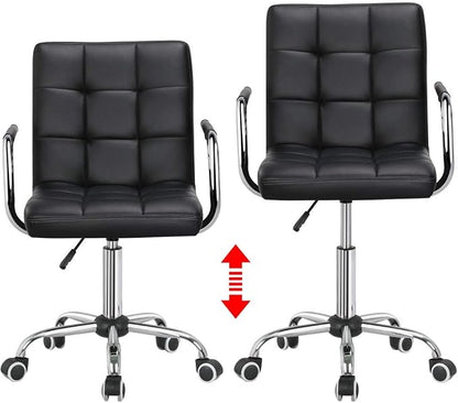 Topeakmart Home Office Chair Height Adjustable Desk Chair Mid Back PU Leather with 360° Swivel Large Seat with Wheels Black