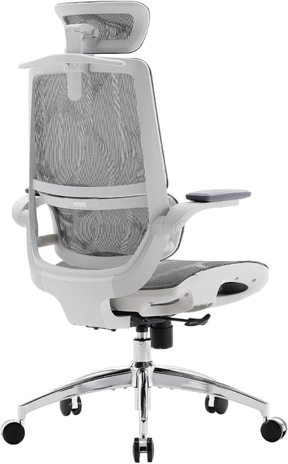 SIHOO M59AS Ergonomic Office Chair, Desk Chair with 3D Flip-up Armrests, Computer Chair with Dual Back Design and Adaptive Dynamic Lumbar Support Grey