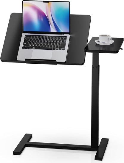 Simple Deluxe Standing Rolling Desk with Hidden Casters, Height Adjustable Pneumatic Mobile Laptop Desk, Tilting Bedside Table for Laptop, Overbed Bedside Table Hospital Home Use, Black