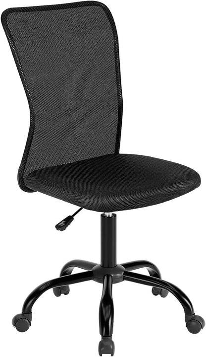 FDW Home Office Chair Mid Back Mesh Desk Chair Armless Computer Ergonomic Task Rolling Swivel Chair Back Support Adjustable Modern with Lumbar Support,Dark Black