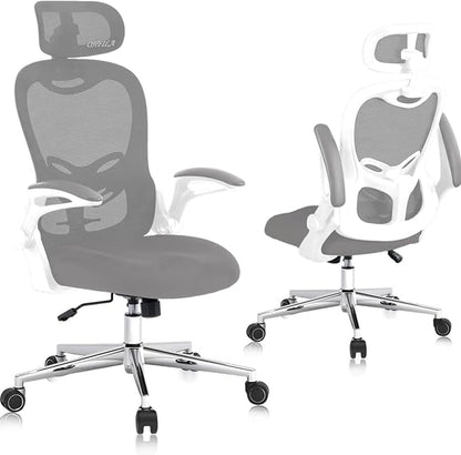 Office Chair, Ergonomic Breathable Mesh Chair,Flip-Up Arms and Adjustable High Back Lumbar Support,Comfy Computer Chair for Home Office (Grey, 407)