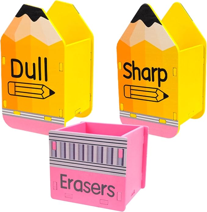 CEYAZYE 3Pcs Sharp and Dull Pencil Holder Eraser Buckets, Back to School | Wooden Shaped Dispenser, Pencil Storage Organizer for Back to School Teachers Desk Classroom Management