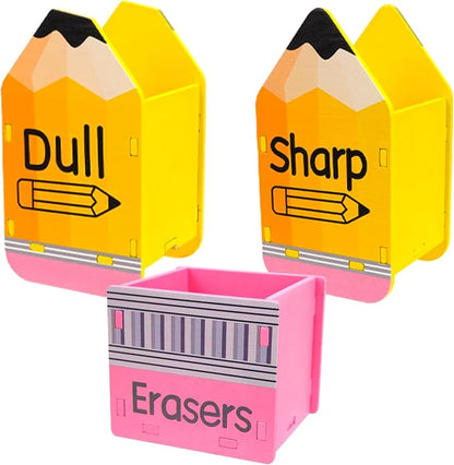 CEYAZYE 3Pcs Sharp and Dull Pencil Holder Eraser Buckets, Back to School | Wooden Shaped Dispenser, Pencil Storage Organizer for Back to School Teachers Desk Classroom Management