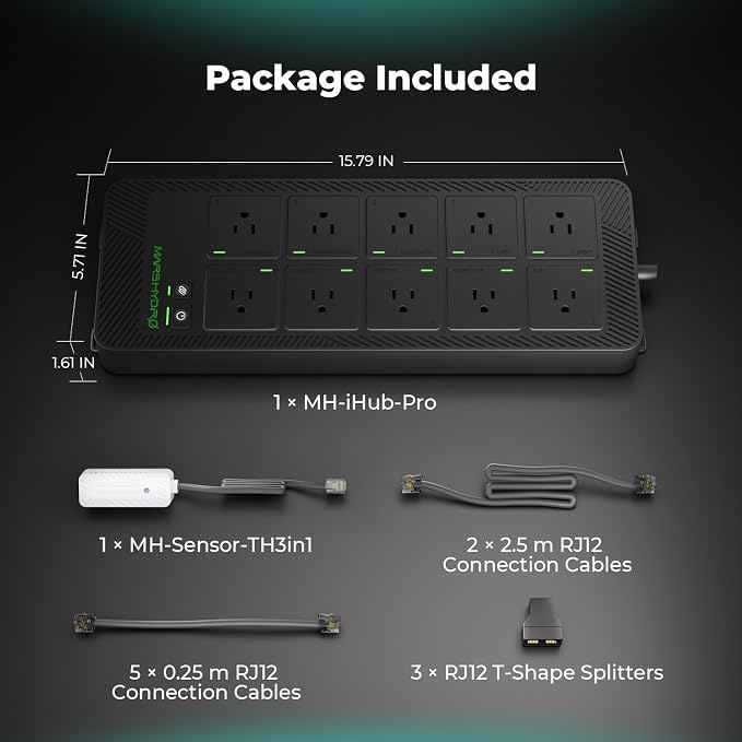 Mars Hydro iHub-Pro, 10AC Power Strip Kit, 10-Outlet All-in-One Smart Grow Room Hub, WiFi Environmental Control for Light, Temperature, Humidity & VPD