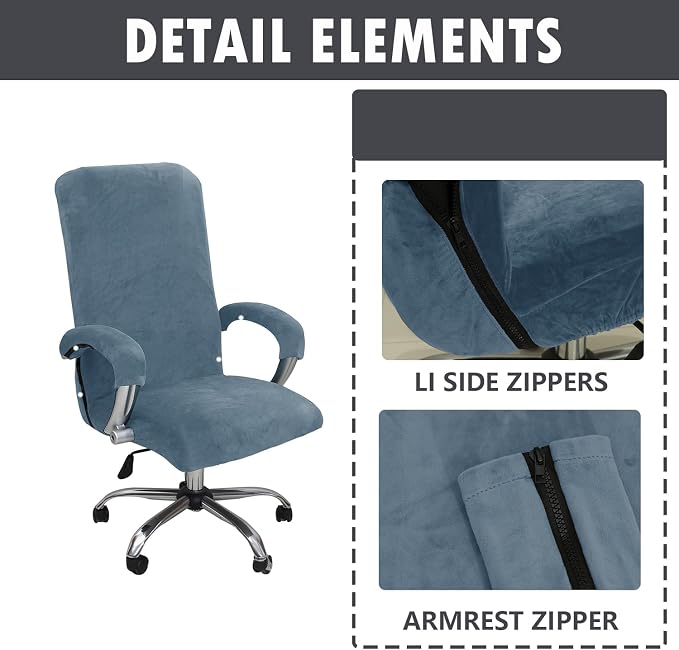 Velvet Plush Office Desk Chair Cover for Ergonomic, Gray Blue, XL | Cat Proof, Stretchable Elastic, Fits Mesh and Executive Computer Chairs, For Ergonomic Office Chair with Wheels and Armrests