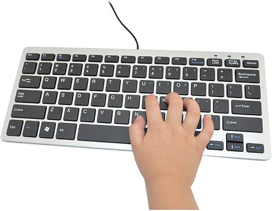 iKKEGOL Mini USB Slim Wired 78 Key Small Super Thin Compact Keyboard for Desktop Laptop PC Win 7 Mac (Black with Silver)