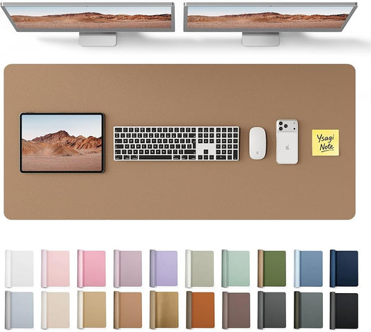 YSAGi Leather Desk Protector, Office Mat, Large Mouse Mat, Non-Slip PU Leather Blotter, Laptop Desk Pad, Waterproof Writing Pad for Office and Home (Khaki, 47" x 17")