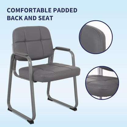 CLATINA Classic Reception Chair with Padded Armrests and Sled Base, Ergonomic Guest Chair for Office Conference Waiting Meeting Room, Grey (2 Pack)