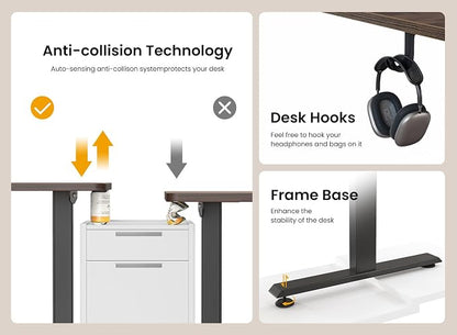 BANTI 40 × 24 Inches Standing Desk, Ergonomic, Electric Height Adjustable, Sit and Stand Up, Computer Office Desk with Splice Board, Black Frame/Black Walnut Top