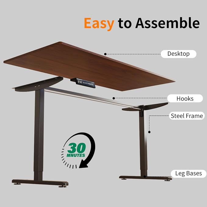 Electric Standing Desk, 47.2 x 23.6 Inches Sit Stand up Desk, Home Office Desk with 3 Memory Height Settings, Black Frame/Walnut Wood Color Top