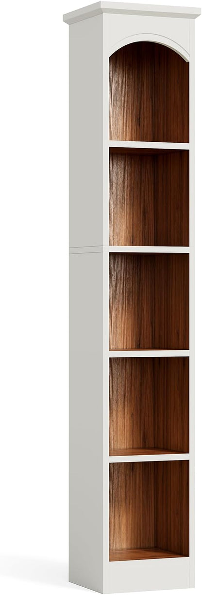 LITTLE TREE 70.9" Tall Bookshelf, 5-Tier Open Bookcase with Cubes, Bookshelf with Storage Space, Freestanding Narrow Bookcase for Home Office, White, 1 Pack