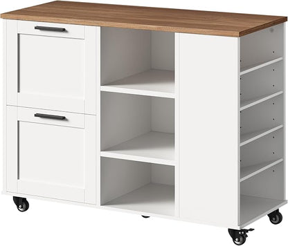 Lateral File Cabinet, 2 Drawers Mobile Filing Cabinet for Home Office, Printer Stand with Adjustable Open Shelves, with Locking Casters, fit Legal/Letter/A4 Files, Walnut and White