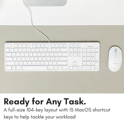 Macally Slim USB Wired Keyboard for Mac and Windows PC - Full Size 104 Key Layout & 16 Shortcut Keys - Scissor Keycaps for Smooth Typing - Mac Wired Keyboard with Numeric Keypad