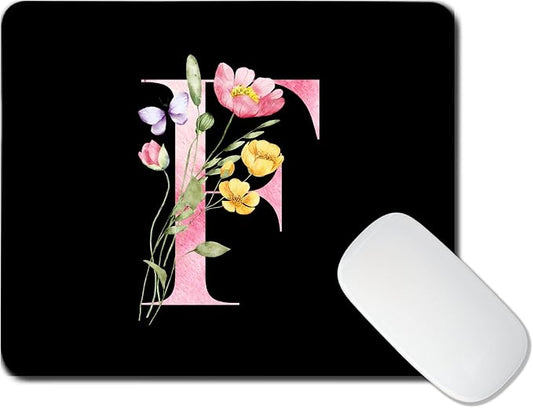 Mouse Pad Pinks Flowers Initial Letters Mousepad Desktop Laptop Computer Accessories Home Office Gaming Work Desk Computer Non-Slip Rubber Monogram Floral Alphabet A-Z mousepad (F)