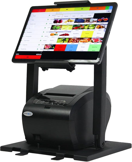 ZYWELL TS31 iPad POS Stand with Ticket Printer Shelf for POS, with 180°& 360° Tilting All Metal no Installation Supports Wall mounting Suitable for 9.7"-13" Tablets