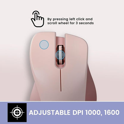 Perixx PERIMICE-621P Wireless Mouse - Silent Click with Ergo Design - Compatible for Desktop and Laptop PC - Wireless 2.4 GHz - Pink