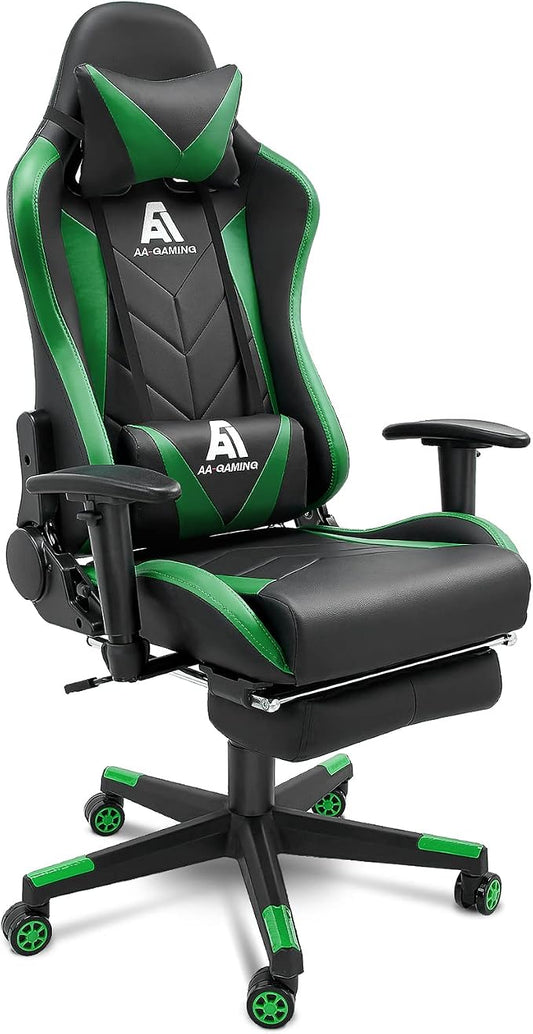 Gaming Chair High Back Ergonomic Computer Racing Chair Adjustable Office Chair with Footrest, Lumbar Support Swivel Chair - Upgraded Version Blackgreen