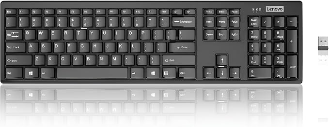 Lenovo 100 Wireless Compact Keyboard Cordless Keyboard for PC & Laptop with Windows Silent Keys Full-Size Layout with Numeric Keypad Plug & Play USB Receiver Portable, Black