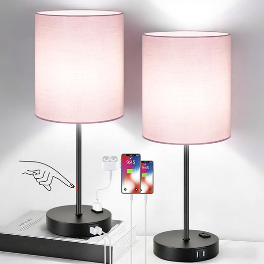 Lynnoland Set of 2 Touch Control Table Lamps, 3-Way Dimmable Bedside Nightstand Lamps for Bedroom Living Room Nursery, 800 Lumens 5000K Warmlight Bulbs Included