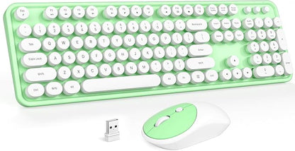 MOFII Wireless Keyboard and Mouse Combo, 2.4GHz Full Size Typewriter Keyboard Round Keys, USB Receiver for Laptop, PC, Desktop, Windows (Green White)