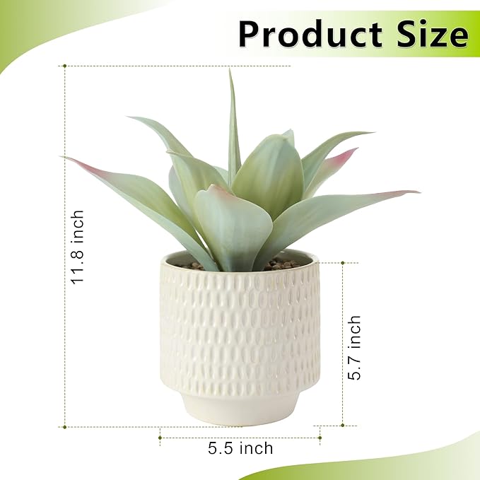 ALAGIRLS 11.8" Artificial Agave Plant, Faux Aloe Succulents Potted Plant Realistic Fake Agave Greenery with Ceramic Pot for Home Office Indoor Decor