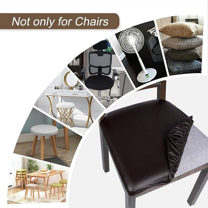 SearchI Waterproof PU Leather Seat Covers for Dining Chairs, 2 Pack Stretch Dining Room Chair Seat Covers, Kitchen Chair Seat Covers Protectors (Deep Brown)