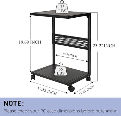Bfttlity PC Stand Computer Tower Stand 2-Tier Metal CPU Holder with Locking Caster Wheels Suitable for Most PC (S, Black)