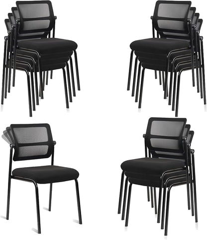 CLATINA 12PK Mesh Stacking Office Desk Chairs, Portable Stackable Bulk Waiting Room Armless Chair with Adjustable Back & Fabric Seat for Guest Lobby Side School Church Conference Break, Black