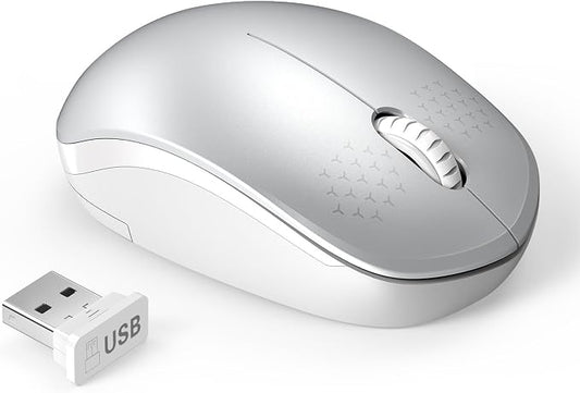 seenda Wireless Mouse for Laptop, 2.4G Noiseless Mouse with USB Receiver - Optical Tracking Portable Computer Mice for Chromebook, PC, Tablet, Windows System, 24 Months Battery Life (White & Silver)