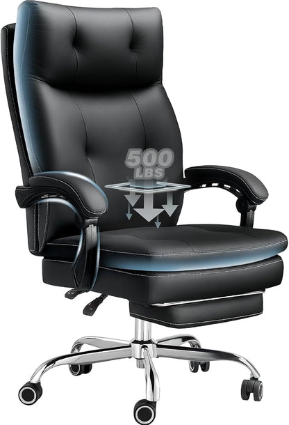 Big and Tall Comfy Office Chair,Ergonomic High Back Executive Desk Chair with Foot Rest,Heavy Duty Reclining Computer Chair with Wide Spring Cushion for Cross Legged,Home,Office,Gaming