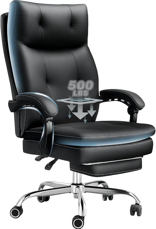 Big and Tall Comfy Office Chair,Ergonomic High Back Executive Desk Chair with Foot Rest,Heavy Duty Reclining Computer Chair with Wide Spring Cushion for Cross Legged,Home,Office,Gaming