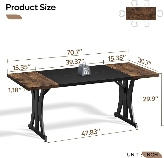 Bestier 70 Inch Large Executive Desk, Modern Simple Computer Office Desk with Thickened Desktop, Wood Metal Conference Room Table for Home Office, Business & Writing, Rustic Brown
