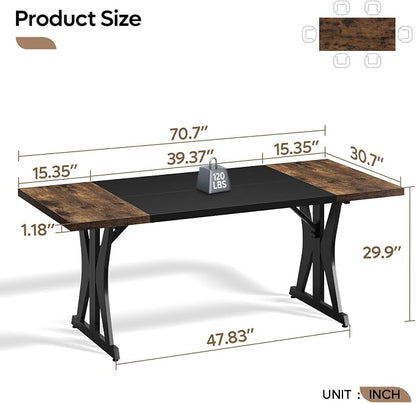 Bestier 70 Inch Large Executive Desk, Modern Simple Computer Office Desk with Thickened Desktop, Wood Metal Conference Room Table for Home Office, Business & Writing, Rustic Brown