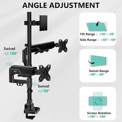 WALI Triple Monitor Mount - Extra Tall 3 Monitor Desk Mount for 17-49 Inch Ultrawide Screens, Up to 44 lbs, Fully Adjustable Heavy Duty Monitor Arm, VESA 75/100 mm (GSDM003-P), Black