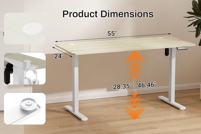 Standing Desk Electric Height Adjustable Desk 55 x 23.6 Inches Sit Stand up Desk, Computer Home Office Desk Memory Preset with Two-Piece Desktop (Natural, 55 * 24 Inch)