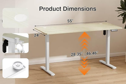 Standing Desk Electric Height Adjustable Desk 55 x 23.6 Inches Sit Stand up Desk, Computer Home Office Desk Memory Preset with Two-Piece Desktop (Natural, 55 * 24 Inch)