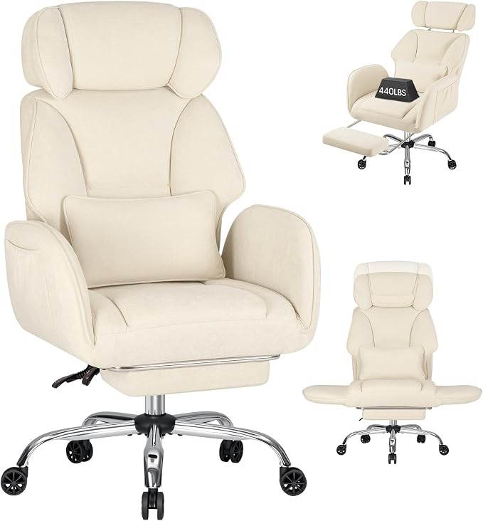 HOFFREE Criss Cross Chair with Wheels Ergonomic Office Chair with Reversible Armrest Wide Seat Comfy Desk Chair with Foot Rest for Gaming,Reading,Working(Beige)