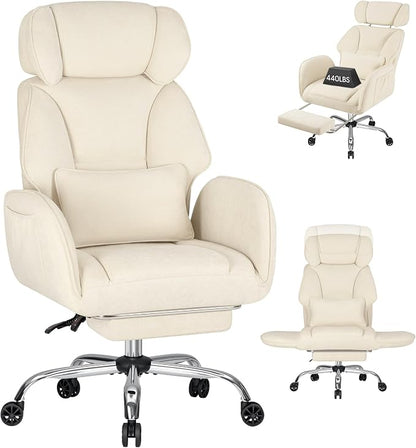 HOFFREE Criss Cross Chair with Wheels Ergonomic Office Chair with Reversible Armrest Wide Seat Comfy Desk Chair with Foot Rest for Gaming,Reading,Working(Beige)