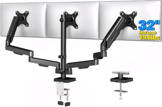 Triple Monitor Desk Mount Stand for 17"-32" Screens, Extra Tall & Long Desk Mount Hold up to 19.8lbs Each, Three Display Arm for Working Gaming with Tilt Swivel Rotation, VESA 75/100mm