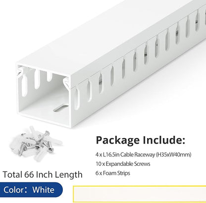 ZhiYo 66in(4X L16.5in) Professional Server Rack Cable Management Raceway, H1.4in x W1.6in Cable Raceway Kit, Electrically Safe PVC Open Slot Wire Raceway for Under Desk/Computer/Network Cords, White